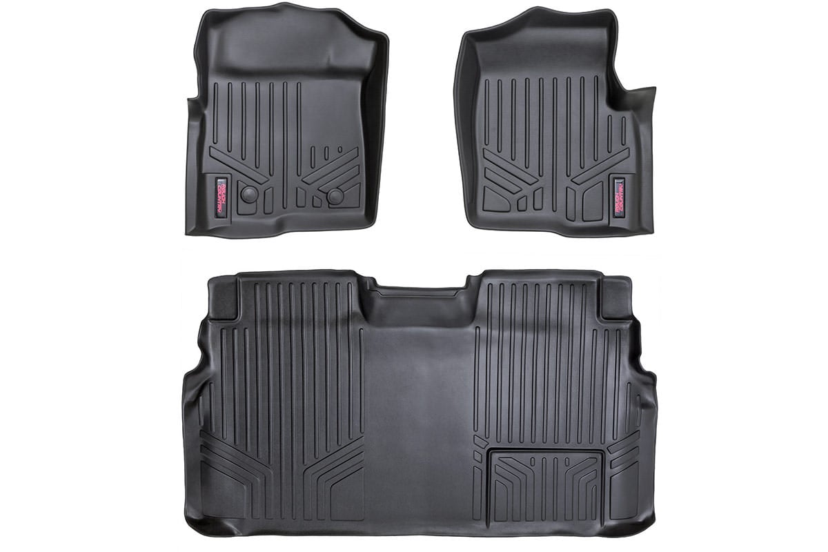 Ford F-150 Floor Mats - Front + Rear - Rough Country - 2 Ret Hook - '11-'14